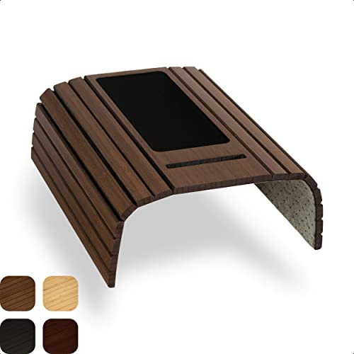 Tuko Table Accoudoir Canapé en Bambou, Flexible, Antidérapant avec Support Téléphone Intégré, Plateau Canapé, Idéal comme Tapis de Souris, pour Poser Boissons, Snacks, Télécommande TV, Marron