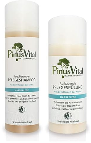 PinusVital Set Shampoo & Pflegespülung für die Haarpflege | Shampoo 200 ml und Pflegespülung 150 ml, mit Kiefernkernholz-Extrakt, Kamille, Brennnessel, Weizenprotein und Sheabutter