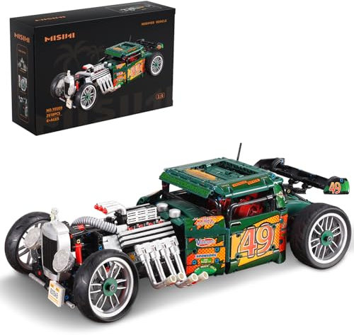 MISINI 10509 HOT ROD 1949 Oldtimer Klemmbausteine Technik, 1:8 Retro-Automodellbausätze zum Bauen, 2618 Teile MOC SportwagenSteinspielzeug, Auto Bausatz für Erwachsene, Kinder, Jungen