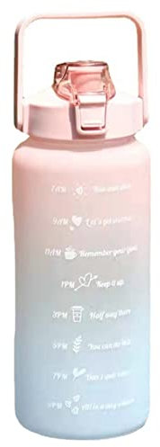 BEAUTYBIGBANG 2L Trinkflasche mit Strohhalm Sport BPA Frei Kinder Wasserflasche mit Zeitmarkierung Kunststoff Mattierte Auslaufsichere Gradientenfarbe Große Kapazität Sportflasche (Pink)