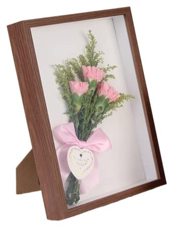 Shadow Box Display Case,1.2 Deep Wooden Picture Frame for Dried Flowers,Display Pictures 4x6 with Mat or 5x7 Without Mat for Memorabilia Photos Bottle Caps Medals(Brown-5X7)
