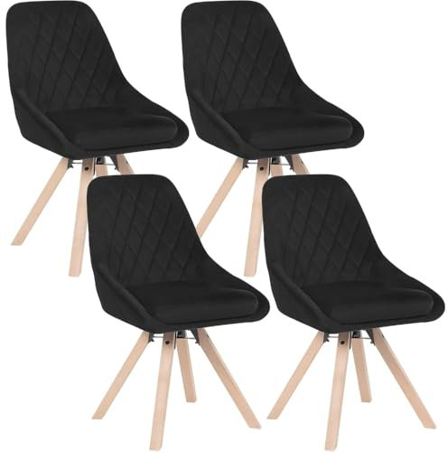 WOLTU Esszimmerstühle drehbar 4er Set, für Esszimmer Wohnzimmer Küche, Küchenstühle mit Samtbezug, Buchenholz Beinen, bis 150 kg belastbar, Schwarz