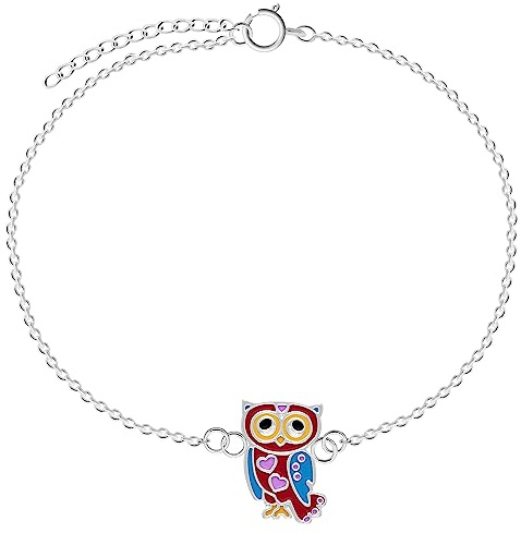 LOVE YOUR CITY Armband kleine bunte Eule. Schmuck Geschenke für Mädchen, Kinder. Liebevoll gearbeiteter Kinderschmuck aus 925 Sterling Silber mit Emaille. 14-17cm verstellbar