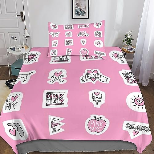 HMLTD Barbie-Pulver Jungen Teenager Bettbezug Set Modern Bettwäsche Dekorativ Rosa Betten Set Polyester Für Kinder Männer Bettbezüge Single(135x200cm)