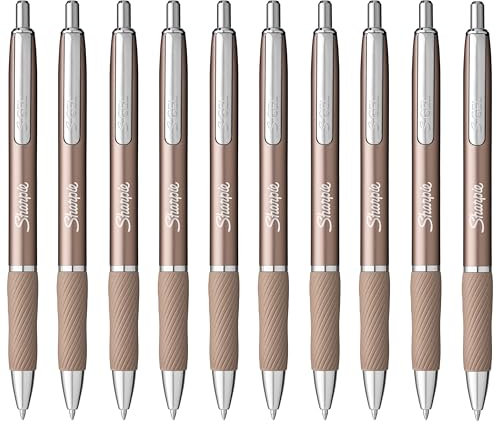 Sharpie S-Gel Pens | Medium Point 0.7mm | Black Ink | Pack of 10 | Metal Barrel Retractable Gel Pens | Rose Gold