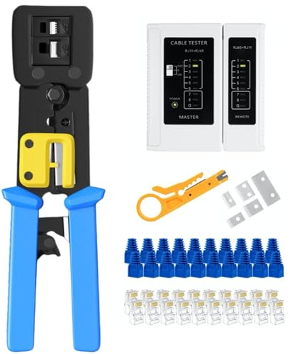 Pass Through RJ45 Crimp Tool, Ratcheting Ethernet Crimping Tool Kit, Ethernet Crimper for RJ45 Pass Through Connector and RJ11/RJ12 connectors