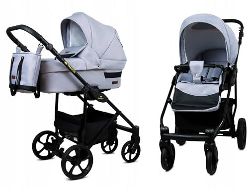 BabyLux® Kinderwagen Set 2 in 1 - Trailux - Silver - incl. Babywanne, Buggy Sportsitz - Kinderwagenset - Kombikinderwagen mit Wickeltasche, Regenschutz, Moskitonetz, Cupholder usw.