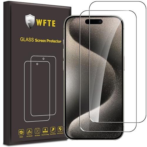 WFTE [2-Pack Screen Protector for iPhone 15/iPhone 15 Pro,Anti-Scratch,High Transparency,Anti-fingerprint,Bubble-Free,Dust-Free Premium Screen Protector Tempered Glass For iPhone 15/iPhone 15 Pro