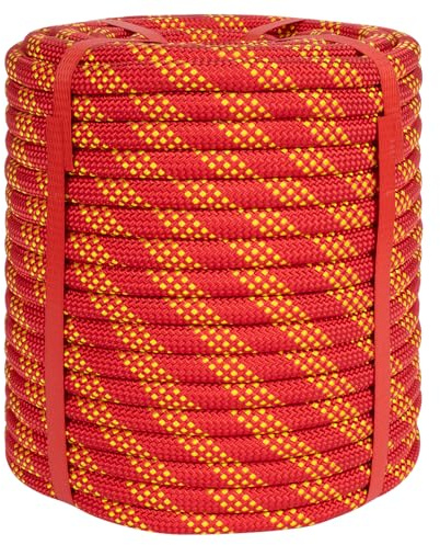 Lopevex 1/2 Inch Static Climbing Rope (150 Ft) - 9000lbs High Strength Arborist Bull Rope for Tree Pulling, Rigging & Rappelling - 48 Strand Polyester Braided Core, Red