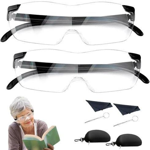 2 Stück Lupenbrille mit Brillenetui, 300% Vergrößerungsbrille Brillenlupe, Lupenbrille für Brillenträger, Tragbare Leselupe, Lese Lupenbrille für Reparatur Naharbeit Lesen Nähen