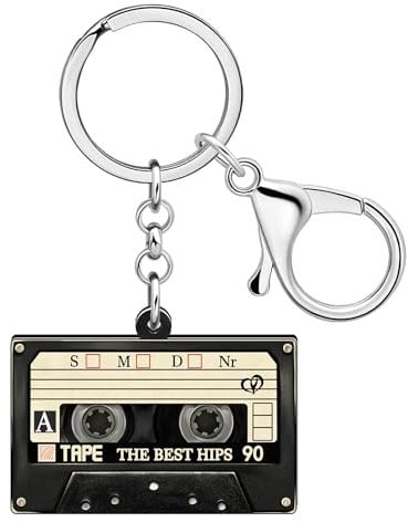 DALANE Acryl Kreative 80er 90er Kassette Band Schlüsselanhänger für Damen Mädchen Musikliebhaber Schmuck für Auto Handtasche Schlüssel Charms (Beige)