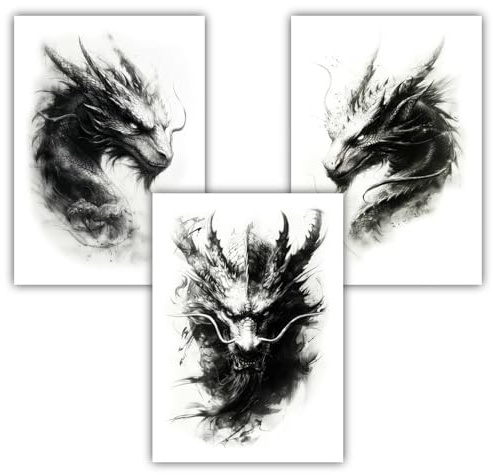 Samunshi® 3x Kunstdruck Drachen Set mit Drachenkopf Echsen Poster Motiven Bilder für Jugendzimmer Deko Geschenk DIN A4 21x29,7cm