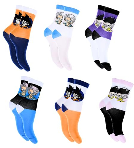 Dragon Ball Z Chaussettes pour Garçon, Design Goku Vegeta et Trunks, Lot de 6 Soquettes Cadeau Garçon et Adolescents, Tailles EU 23 à 34