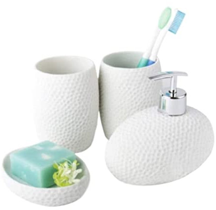 ABBNIA Badezimmer Zubehör Set Einfarbig Harz Seife Spender Badezimmer Zubehör Set 4PCs Nette Lotion Dispenser Für Badezimmer Set Badezimmer Seife