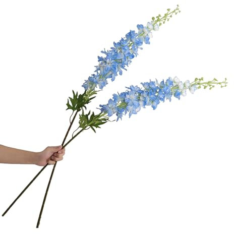 BQEE Künstliche Rittersporn, langer Stiel, Delphinium, Seidenblumen für Zuhause, DIY-Dekoration, Blau, 3 Stück