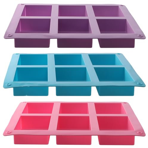 3 Pezzi Stampi per Saponette Fai Da Te, Stampo Silicone 6 Cavità Rettangolare, 3 Colori Stampo Silicone Adatto Soap Mold, Stampo per Saponette Fatte a Mano, Formine Saponette (Rosa, Blu, Viola)