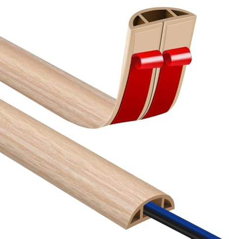 Passe Cable Sol Cache Cable Sol Auto-Adhésif 1M goulotte Passe Cable Sol Passage de Cable au Sol, Passe Cable Bois pour Le Bureau Protection des câbles et prévention des Risques de trébuchement