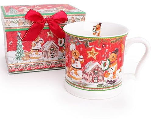 Christmas Concepts® Gamme de vaisselle en céramique de luxe Gingerbread - Mug de 15 oz avec coffret cadeau décoratif assorti