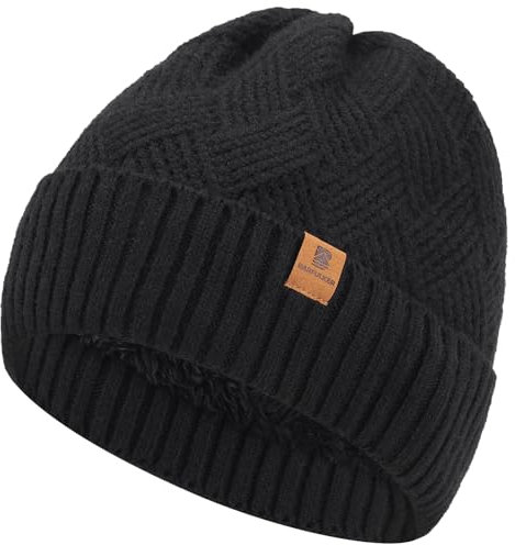 BARFULKER Mütze Herren Damen Winter Beanie Mütze Warme Gefüttert Wintermütze Thermo Dehnbare Strickmützen Bequem Wollmütze Winddichte Laufmützen Cuffed Hats für Frauen Männer Unisex,Schwarz