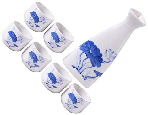 Amosfun Set Di 7 Bicchieri Da Vino in Ceramica Con Dispenser E Motivo A Loto Per Feste in Casa