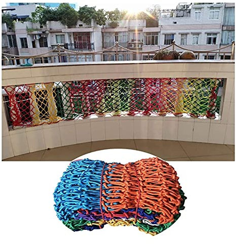 WOTZOV Dekoratives Schutznetz für den Balkon, farbiges Nylonseilnetz, Sicherheitsnetz für das Klettern von Katzen, Sicherheitsnetz für Treppen, Handlauf, Fallschutznetz,1 * 5m(3 * 16ft)