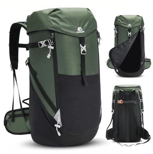Outplea 50L Groß Wanderrucksack mit Öffnung Vorne Herren Damen, Wasserdicht Trekkingrucksack Reiserucksack mit Reflexstreifen, Outdoor Rucksack für Sport, Grün