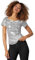 dressforfun 901013 Damen Pailletten Top, Glitzer Kurzarm Oberteil, Silber - Diverse Größen - (XXL)