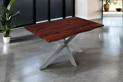 SAM Esstisch Josy | 120 x 80 cm | Holz Nussbaum-Optik | Spider-Gestell Metall Silber | 40 mm Tischplatte mit Baumkante | Tisch für Esszimmer & Küche