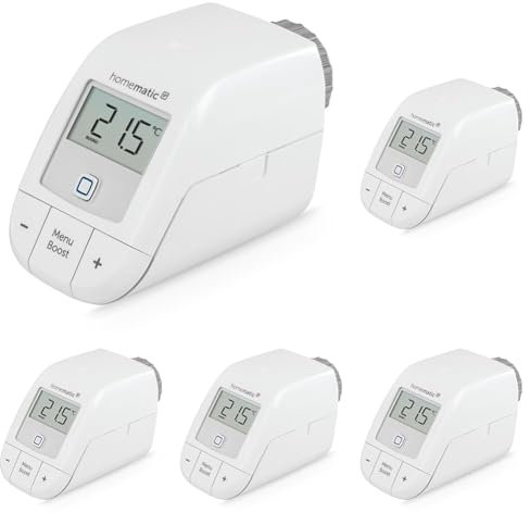 Homematic IP Smart Home 153412A3 -D Termostato Digital básico para radiador, Control Mediante aplicación, Ahorro de energía (Paquete de 5)