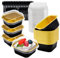 FORYNXHWIN 30Pcs Mini Cake Baking Cups with Lids and Spoons, 150ml Square Reusable Aluminum Foil Baking Cups, Small Loaf Pans Cake Boxes for Bread Dessert Wedding Birthday Picnic Party (Black Gold)