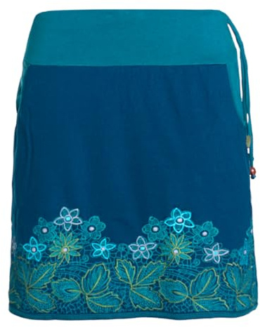 Vishes Alternative Bekleidung - Damen Mini-Rock Baumwolle Blumen-Muster extra breiter Bund mit Kordel-Zug und Taschen mit Stickerei