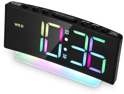 Cexovo Wecker Digital Batterie,Wecker am Bett,Wecker Digital LED mit 7 Farben RGB Nachtlicht,2 Alarme,mit 8 Bunte Display,12/24h,Einstellbare Lautstärke und Helligkeit,für Jugendliche Ältere