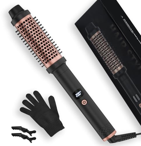 Aischens 38 mm termisk borste, uppvärmd rund borste med LCD-skärm | 120–200 °C, elektrisk lockigt hår, plattborste för professionellt elektriskt hår (roséguld)