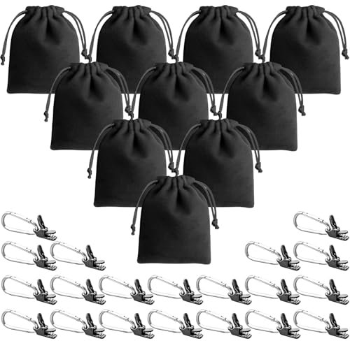 Gewichtstasche für Pavillon-Vorhänge im Freien, Pavillon Sandsäcke 10er Set, 10 Gewichtstaschen ＆ 20 Clips, Geeignet zum Befestigen von Außenvorhängen, Pavillon StandfüßeZelten, Tischdecken, Schwarz