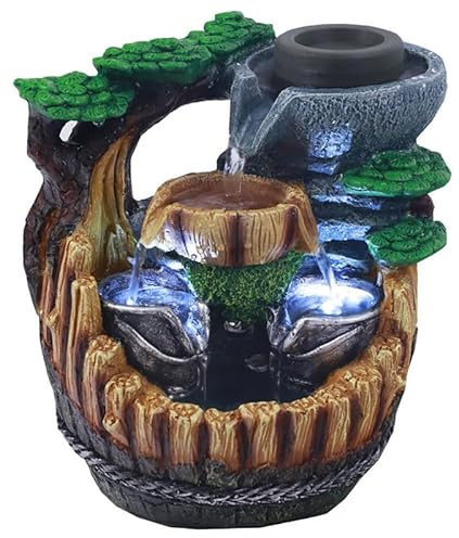Repomanda Fuente de mesa con luz LED, cascada natural con efecto de piedra, decoración de mesa, fuente de habitación, decoración sin función de niebla, fuente de mesa, adorno para escritorio, oficina