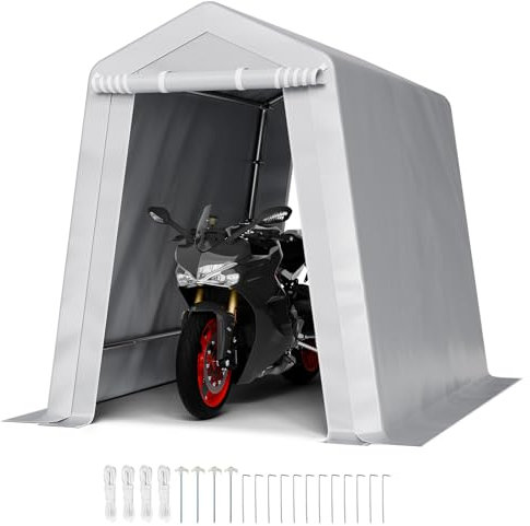VEVOR Capannone da Esterno, Tenda da Deposito Portatile, con 2 Porte Avvolgibili e Prese d'Aria, Tettoia Impermeabile, Struttura Robusta, Posto Auto Coperto per Garage, Grigio 183 x 245 x 214 cm