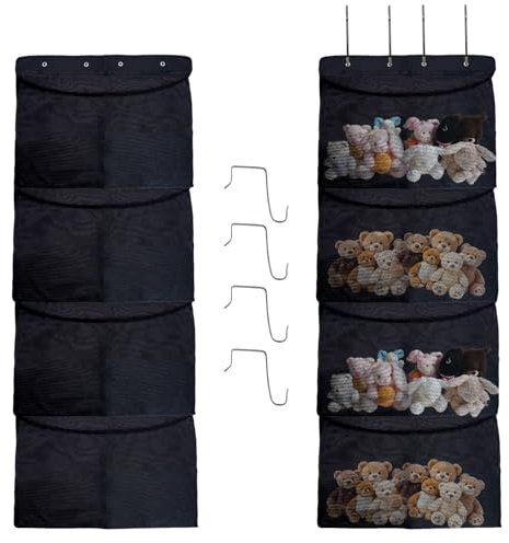 The Original Stuffed Animal Storage, Over Door Toy Storage, Soft Toy Storage, with 4 Hook & Expandable Mesh Pockets,Plush Toys Mesh Hanging Storage For Nursery, Bedroom, Bathroom, Kids Room (BLACK)