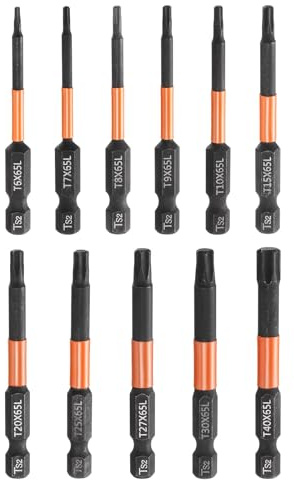 sourcing map Set di punte per cacciavite Torx T6-T40 da 65 mm di lunghezza con codolo esagonale magnetico senza foro a prova di manomissione a 6 punte a stella in acciaio fosfato S2, 11 pezzi