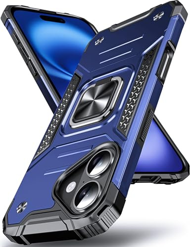 DASFOND Armor Hülle für iPhone 17 Case, Stoßfeste Militär Handyhülle [Upgrade 2.0] 360 Grad Metall Ring Halter Ständer Schutzhülle [mit Auto-Magnet], Blau