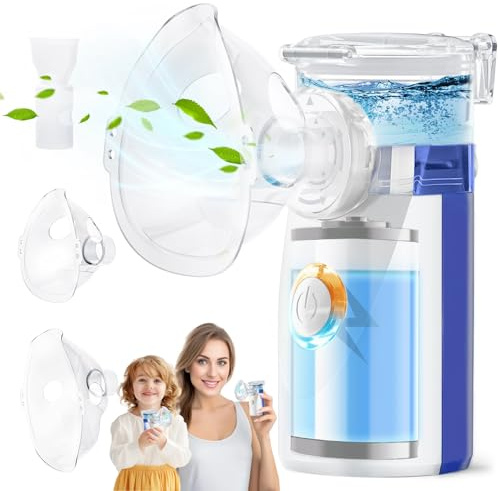 600mAh Inhalationsgerät für kinder und Erwachsene, Inhalator Vernebler Atemwegserkrankungen Wirksam, Elektrische Inhaliergerät Laufzeit 150–180 Min, Nebulizer Tragbar Set mit 2 Maske und Mundstück