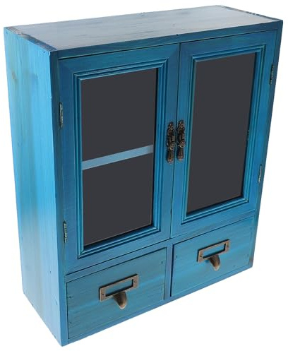 HOMSFOU Aufbewahrungsschrank Holz mit Zweiflügeliger Tür Vintage Hängeschrank für Wohnzimmer und Flur Kleiner Schrank für Praktische Nutzung und Möbelgestaltung