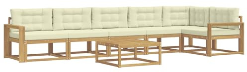 vidaXL Outdoor-Sofagarnitur 7 pcs Weiß und Creme 79 x 79 x 37 cm, Moderne Garten-Sofa-Ecke, wetterfestes Set, modulares Lounge-Möbel, ergonomisch & Akazien-Stil