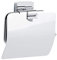 tesa KLAAM Toilettenpapierhalter mit Deckel, verchromt - WC-Rollenhalter zur Wandbefestigung ohne Bohren, inkl. Klebelösung - 125mm x 140mm x 53mm