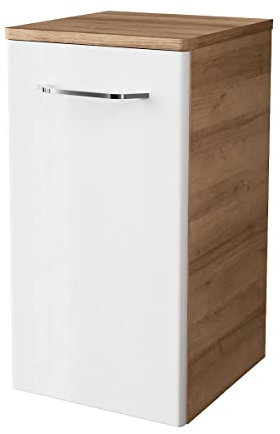 FACKELMANN Unterschrank Milano/Badschrank mit Soft-Close/Maße (B x H x T): ca. 30,5 x 57 x 32 cm/Schrank fürs Bad mit 1 Tür/Türanschlag frei wählbar/Korpus: Braun hell/Front: Weiß