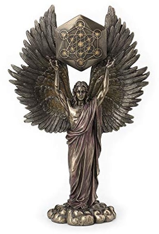 Veronese Design Erzengel Metatron Holding Up Sacred Geometrie Cube Statue