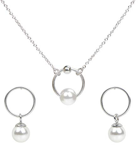 Anhänger und Ohrstecker Pearl Orbit | Süßwasserperle | 925 Sterling Silber | Mit Anker-Kette