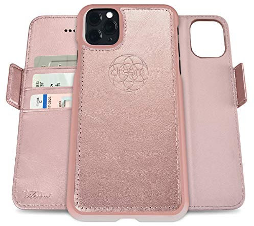 dreem Fibonacci 2-in-1 Wallet Case for Apple iPhone 11 Pro Max - Luxury Vegan Leather, Magnetic Detachable Shockproof Phone Case, RFID Card Protection, 2-Way Flip Stand - Rose
