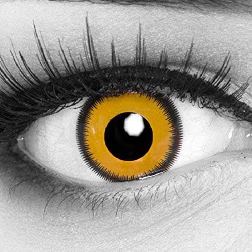 Farbige gelbe Crazy Fun Kontaktlinsen 'Lunatic Sun' Mit Stärke mit Gratis Linsenbehälter - Topqualität zu Karneval, Fasching und Halloween 2020 (-5.50 Dioptrien)