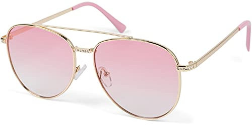 styleBREAKER Occhiali da sole da pilota da donna con applicazione di strass, lenti in policarbonato colorato e montatura in metallo 09020119, colore:Montatura oro/vetro Gradiente rosa