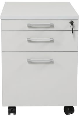 furni24 Rollcontainer, abschließbarer Aktenschrank mit Schubladen, Büroschrank mit Rollen, für Akten und Dokumente, fürs Büro, Schreibtischcontainer Holz, 3 Schübe Grau, 43x59x57h